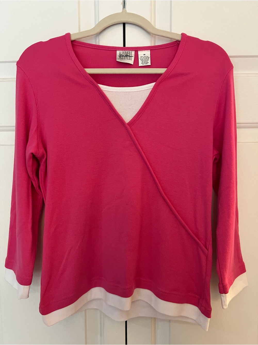 Hot Pink Layered V-Neck Long Sleeve Top Size M